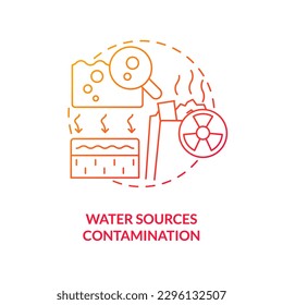 Water sources contamination red gradient concept icon. Ecological issue. Geothermal energy disadvantage abstract idea thin line illustration. Isolated outline drawing. Myriad Pro-Bold font used