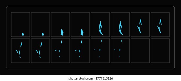 Water sparks animation. Water effect sprites sheet for games, video, animation or motion design. Colorful cartoon sparks animation. EPS10 vector illustration.