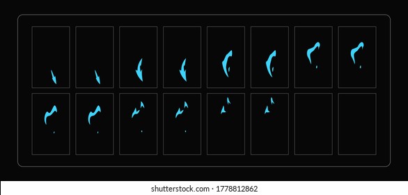 Water sparks animation. Water effect sprites sheet for games, video, animation or motion design. Colorful cartoon sparks animation. EPS10 vector illustration.