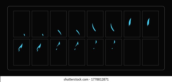 Water sparks animation. Water effect sprites sheet for games, video, animation or motion design. Colorful cartoon sparks animation. EPS10 vector illustration.