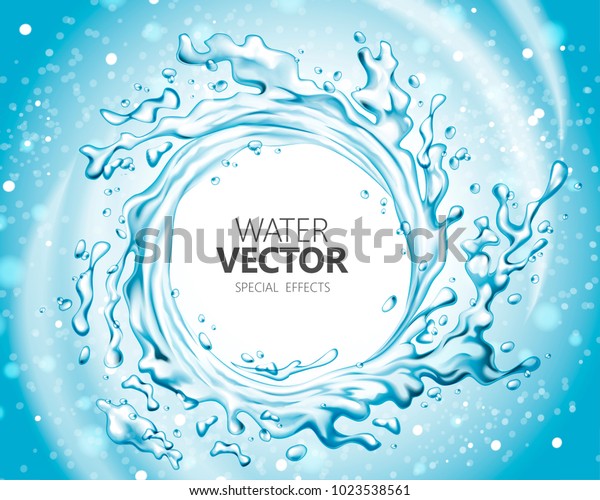 Water special effect, vortex\
shape splashing water in 3d illustration on glitter blue\
background