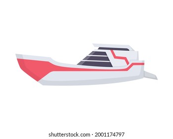 Water speedboat. Ship boat side view isolated on white background. Fast commercial ship, for ocean water. Isolated transport icon