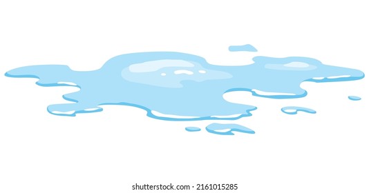 Water spill puddle. Blue liquid various shape in flat cartoon style. Vector fluid design element isolted on white background