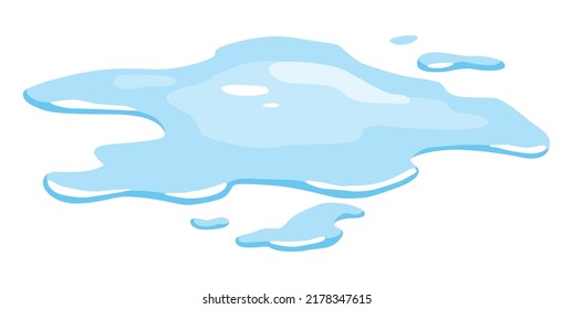 Water spill puddle. Blue liquid various shape in flat cartoon style. Vector fluid design element isolted on white background