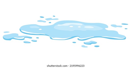 Water spill puddle. Blue liquid various shape in flat cartoon style. Vector fluid design element isolted on white background