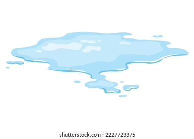 Water spill puddle. Blue liquid shape in flat cartoon style. Clean fluid drop design element isolted on white background