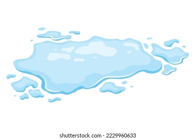 Water spill puddle. Blue liquid shape in flat cartoon style. Clean fluid drop design element isolted on white background