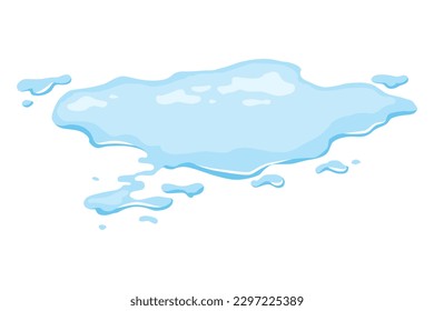 Water spill puddle. Blue liquid shape in flat cartoon style. Clean fluid drop design element isolted on white background