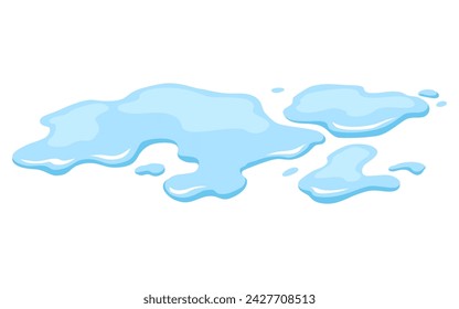 Water spill puddle. Blue liquid shape in flat cartoon style. Clean fluid drop design element isolted on white background