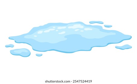 Water spill puddle. Blue liquid shape in flat cartoon style. Clean fluid drop design element isolated on white background