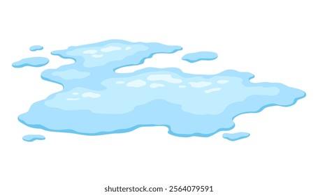 Water spill puddle. Blue liquid shape in flat cartoon style. Clean fluid drop design element isolated on white background