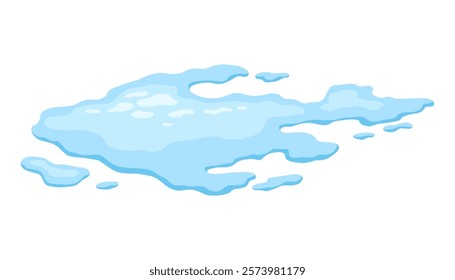 Water spill puddle. Blue liquid shape in flat cartoon style. Clean fluid drop design element isolated on white background