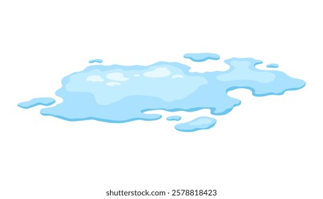 Water spill puddle. Blue liquid shape in flat cartoon style. Clean fluid drop design element isolated on white background