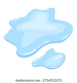Poça de vazamento de água. Forma líquida azul em estilo cartoon plano. Elemento de design de queda de fluido limpo isolado no fundo branco