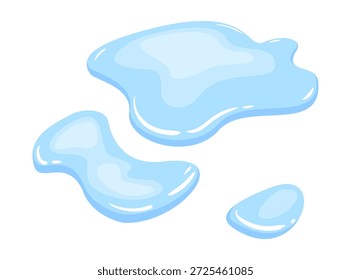 Poça de vazamento de água. Forma líquida azul em estilo cartoon plano. Elemento de design de queda de fluido limpo isolado no fundo branco
