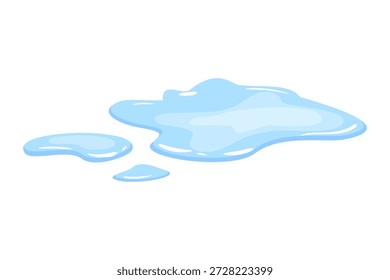 Poça de vazamento de água. Forma líquida azul em estilo cartoon plano. Elemento de design de queda de fluido limpo isolado no fundo branco