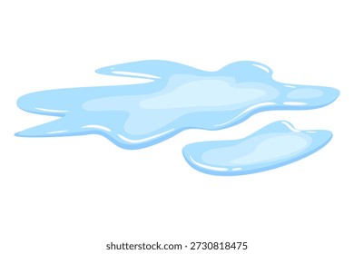 Poça de vazamento de água. Forma líquida azul em estilo cartoon plano. Elemento de design de queda de fluido limpo isolado no fundo branco