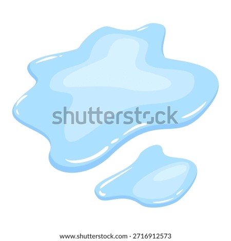 Water spill puddle. Blue liquid shape in flat cartoon style. Clean fluid drop design element isolated on white background