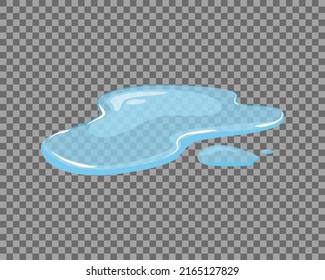 Water spill, puddle on a isolated transparent background. Blue autumn natural liquid on the ground. Clean water. Vector illustration. 