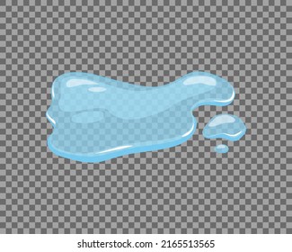 Derrame de agua, charco sobre un fondo transparente y aislado. Líquido natural azul otoñal en el suelo. Agua limpia. Ilustración vectorial. 
