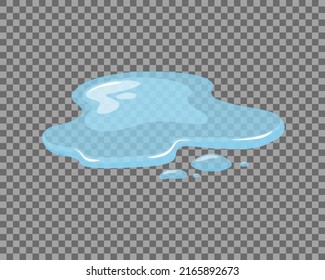 Water spill, puddle on a isolated transparent background. Blue autumn natural liquid on the ground. Clean water. Vector illustration. 