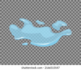 Water spill, puddle on a isolated transparent background. Blue autumn natural liquid on the ground. Clean water. Vector illustration. 