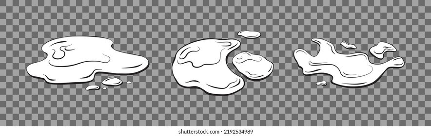 Water spill, puddle on a isolated transparent background set. Contour liquid . Cartoon Vector illustration. 