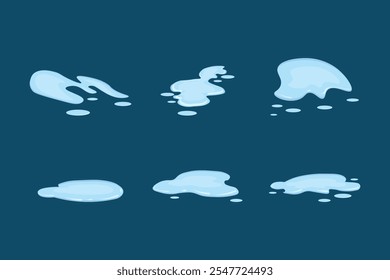 Water spill, puddle on isolated dark background. Blue autumn natural liquid on the ground. Clean water.Vector.