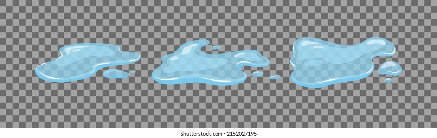 Water spill, puddles set on a isolated transparent background. Blue autumn natural liquid on the ground. Clean water. Vector illustration