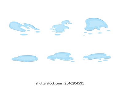 Derrame de agua. Charco de agua sobre fondo blanco aislado. Ilustración vectorial.