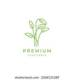 water spinach plant vegetables growth fresh line minimal logo design vector