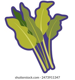 Water spinach  vegetable cartoon icon vector illustration, morning glory or sayuran kangkung, healthy green leafy vegetables, kangkong ipomoea aquatica river spinach, swamp cabbage ong choy