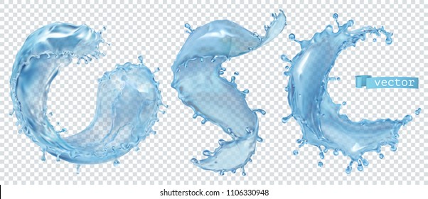 Water Splash. 3d Realistic Vector Set