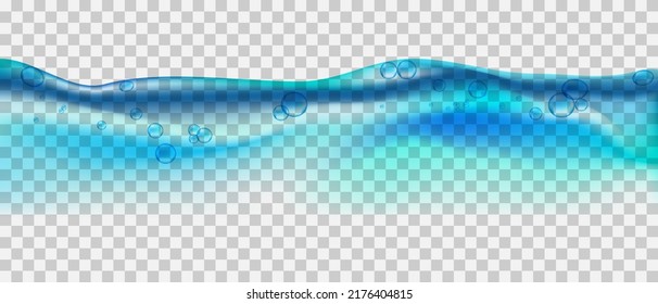 El agua salpicada con burbujas de aire en un fondo transparente