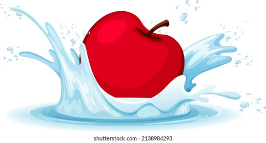 A water splash with apple on white background illustration
