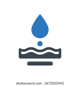 Icono del lavabo del chapoteo del agua aislado en el fondo blanco 
