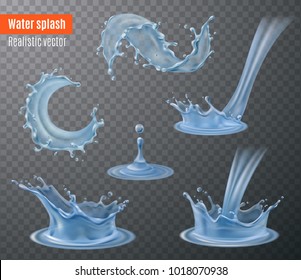 Water splash beautiful realistic images set for your designs blue on black transparent background isolated vector illustration  