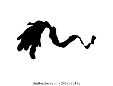 Ilustración plana de Vector de silueta negra con salpicaduras de agua. Salpicaduras de agua líquida, caída de gotas de agua, mar u ola oceánica. Efecto del movimiento del agua de la historieta, flujo, corriente, derrame aislado