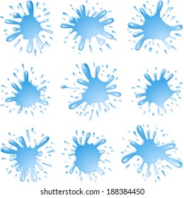 Water splash and blots; Set B; Vector Set;  Each Water splash is the only and unique.