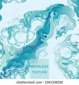 Water Splash In Blue Color Bubbles Abstract Background Seamless Pattern Hand-drawn Vector Illustration