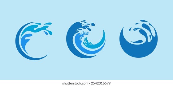 Water Splash, Blue water splash or drops isolated on blue background, rain splash, rain drop, water drop.Water drop icon. Blue raindrop and droplet logo. Graphic drip and oil splash. 