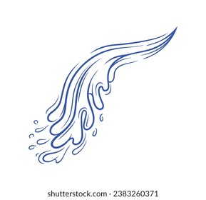 Water splash blue minimalistic sketch. Wave with drops and steam. Sea and river. Aqua and H2O. Cover or banner, flyer. Linear flat vector illustration isolated on white background
