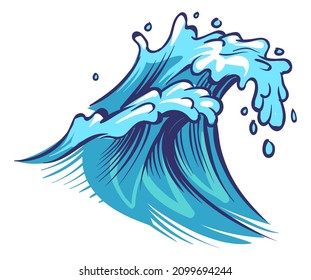 Water splash. Blue wave with big foam. Rushing stream