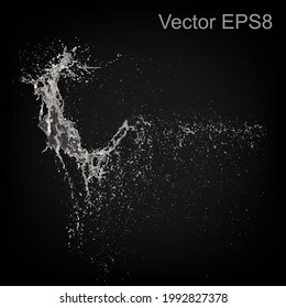 Water splash with bubbles of air on black background. Vector EPS8
