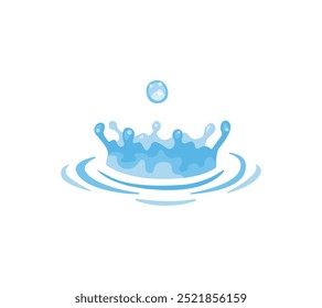 Water splash. Cartoon blue water drops, puddle, spray and waves. Nature object spatters, sputter, splashdown. Clean aqua motion concept. Vector set