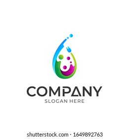 Water splash combined with electric switch vector logo design.