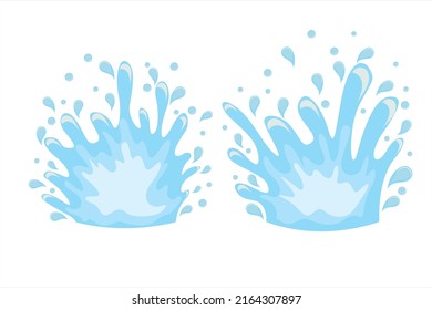 Wasser spritzt. Douche. Schmutzspritzer mit klarem blauem Wasser, Vektorgrafik