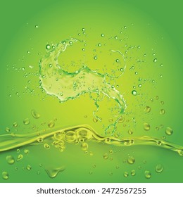 Salpicadura de agua, gota de agua con fondo verde