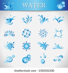 Water Splash And Drop Icons - Isolated On Gray Background. Vector Illustration Of Water Splash and Drop Icons. Set For Websites, Label, Sticker, Logo Template And Design Elements