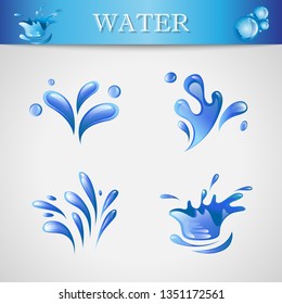 Water Splash And Drop Icons - Isolated On Gray Background. Vector Illustration Of Water Splash and Drop Icons. Set For Websites, Label, Sticker, Logo Template And Design Elements